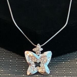Silver Outline Butterly Charm Necklace